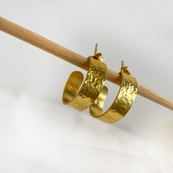 Hammered Gold Hoops - Simple Hoop Earrings