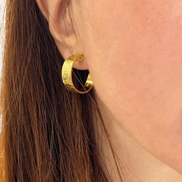 Hammered Gold Hoops - Simple Hoop Earrings