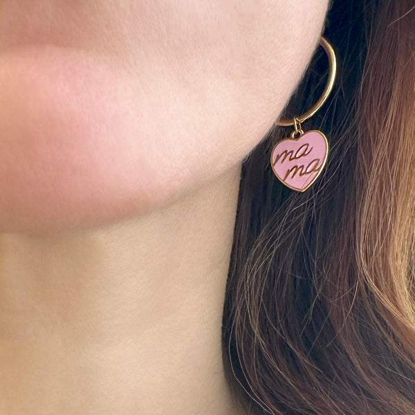 Mama earrings, Heart hoop earrings