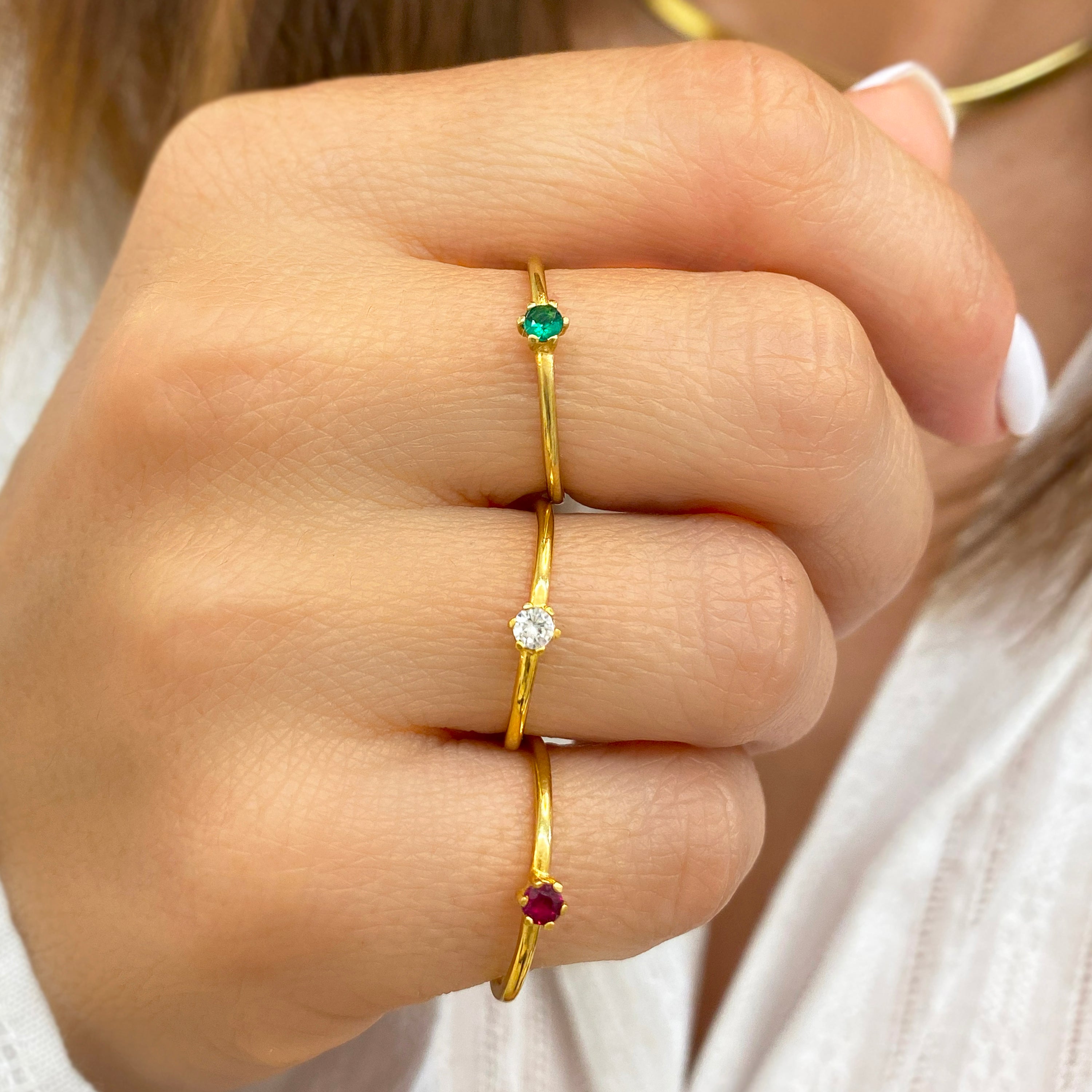 Tiny stone ring| Red- green -white cubic zirconia ring! –