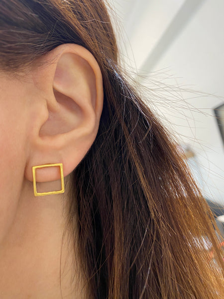 Gold Square Studs- Geometric Earrings with a Matte Gold finish