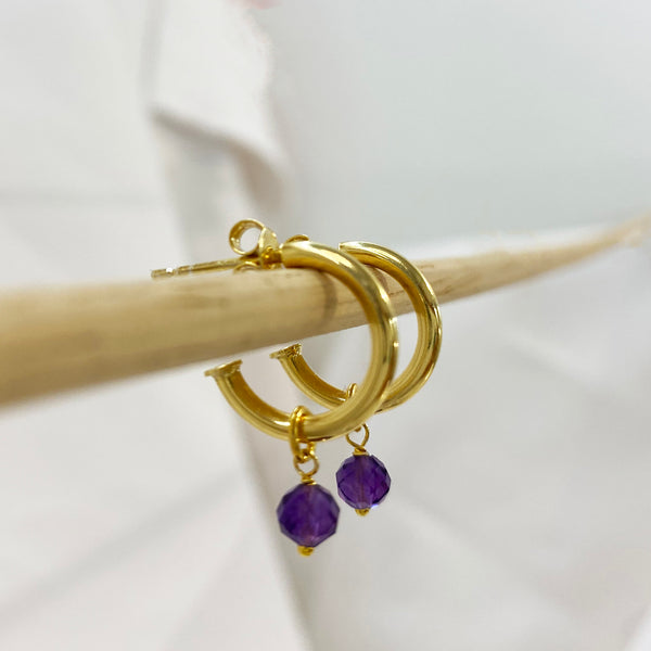 Tiny gem hoop earrings - Pearl- Peridot- Amethyst