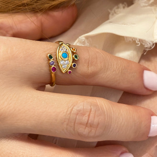 Colourful evil eye ring with zircons - Evil Eye Protection Ring