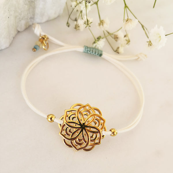 Rose gold Mandala Bracelet with Macrame