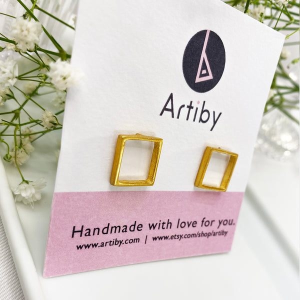 Gold Square Studs- Geometric Earrings with a Matte Gold finish