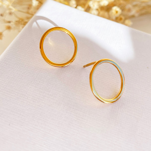Dainty Circle Gold Studs - Sterling Silver Minimalist earrings
