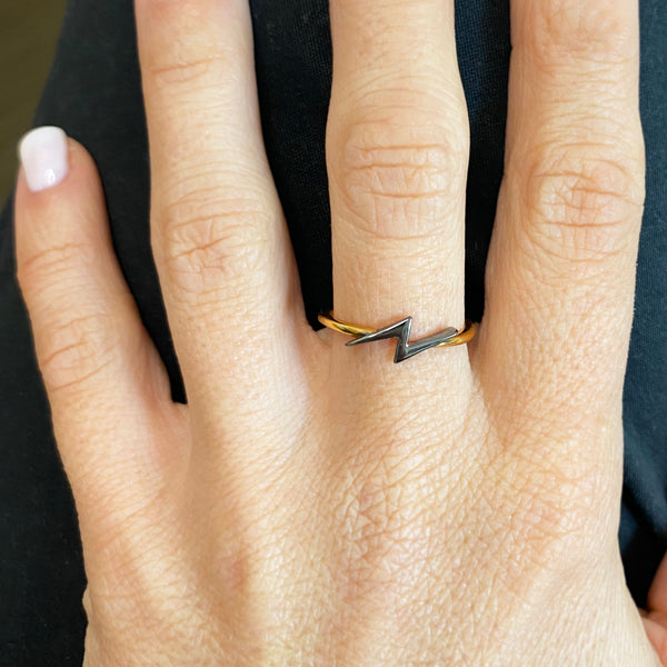 Dainty Thin Gold Ring with a Thunder design