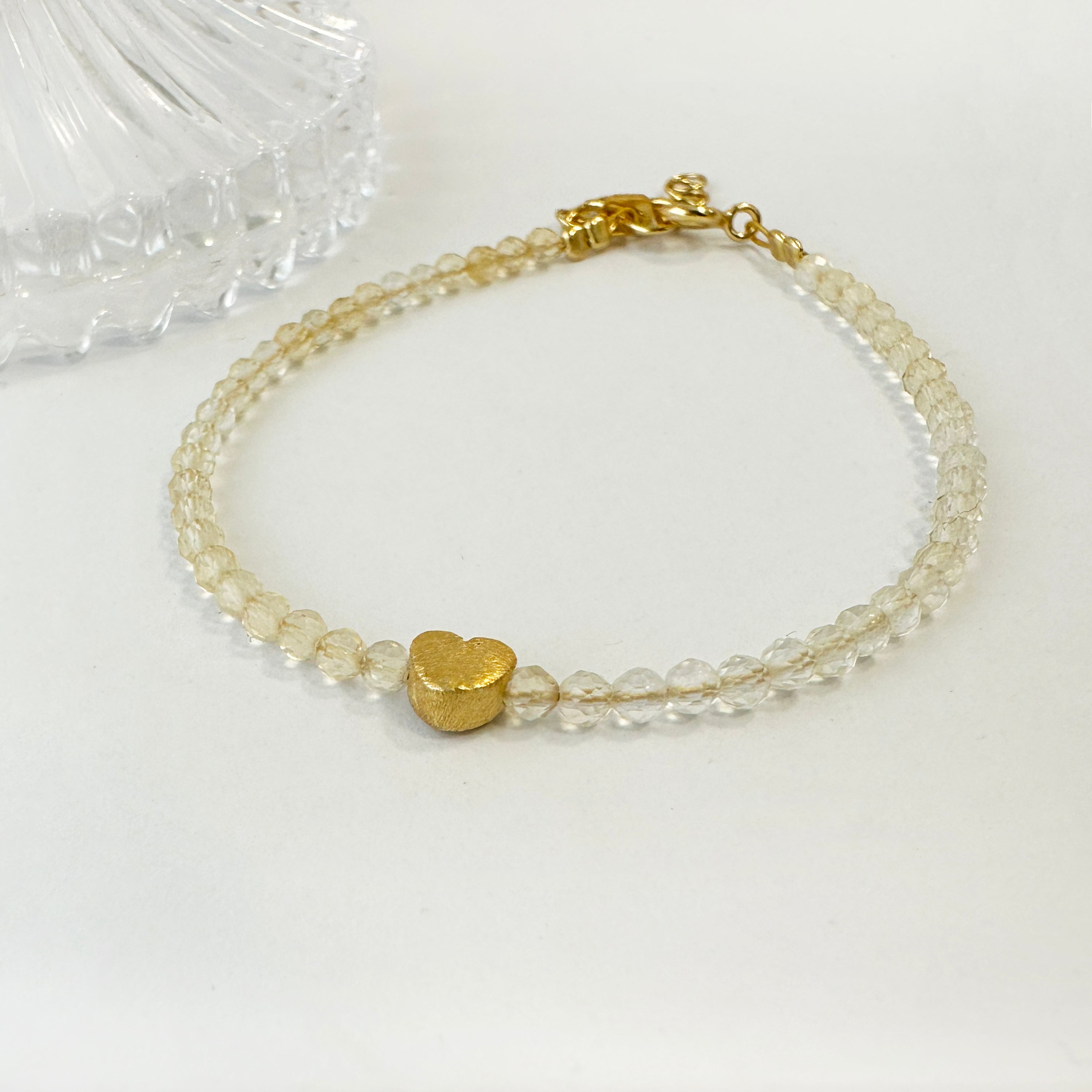 Raw Citrine Bracelet with a Tiny gold heart in the middle