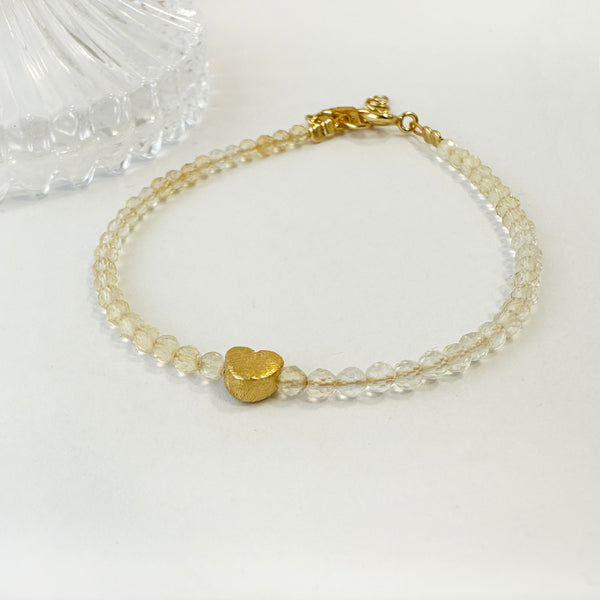 Raw Citrine Bracelet with a Tiny gold heart in the middle