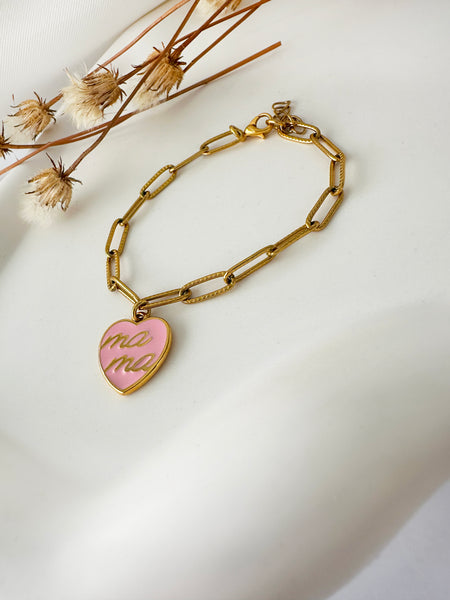 Mama Bracelet with a pink heart charm