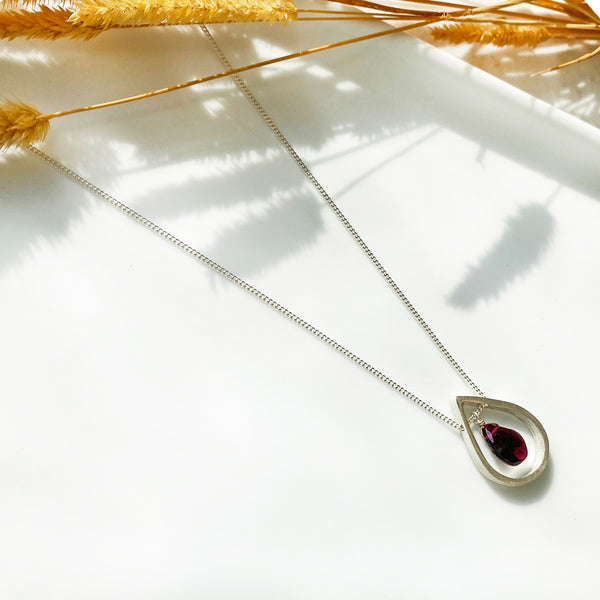 Raw Garnet Crystal Necklace with a Red garnet pendant