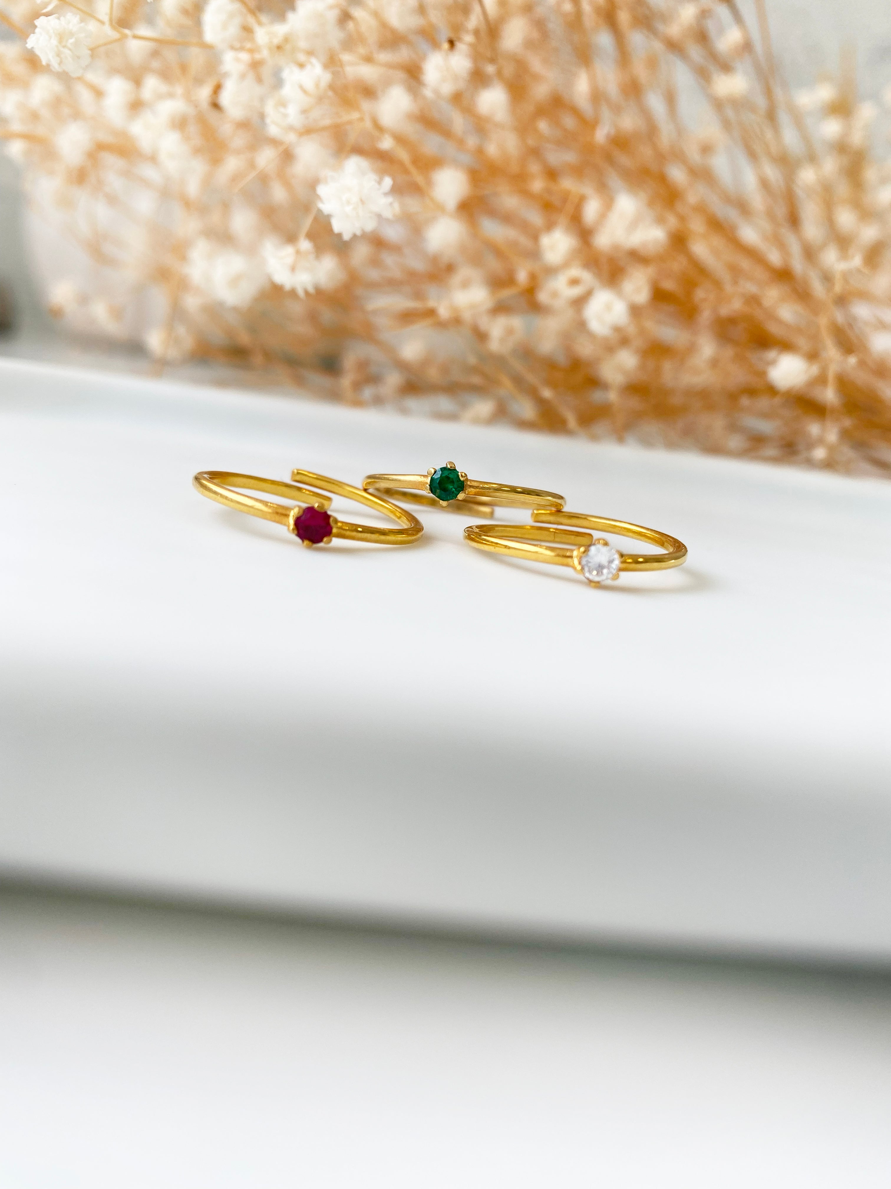 Tiny stone ring| Red- green -white cubic zirconia ring!