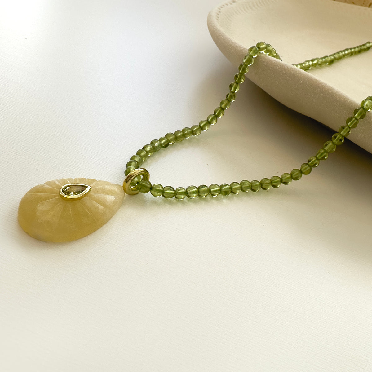 Agate drop Pendant and peridot gems necklace