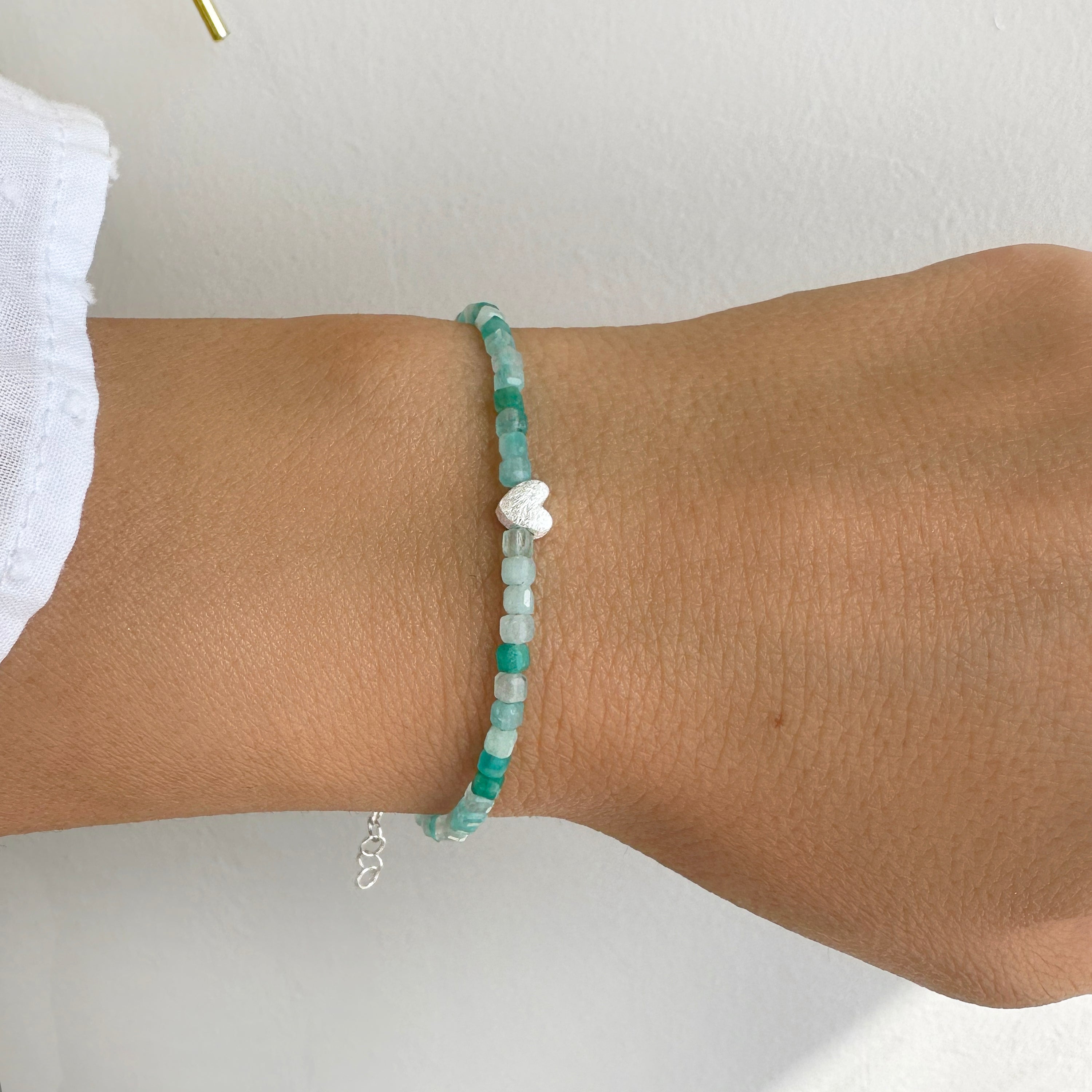 Raw Amazonite Crystal Bracelet with a Tiny silver 925 heart