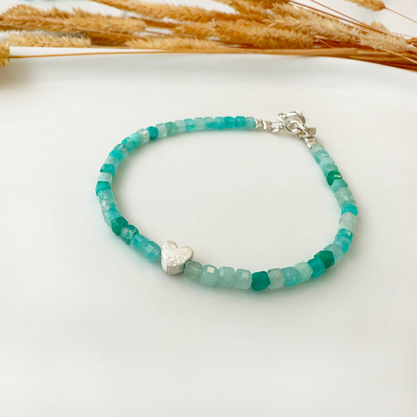 Raw Amazonite Crystal Bracelet with a Tiny silver 925 heart