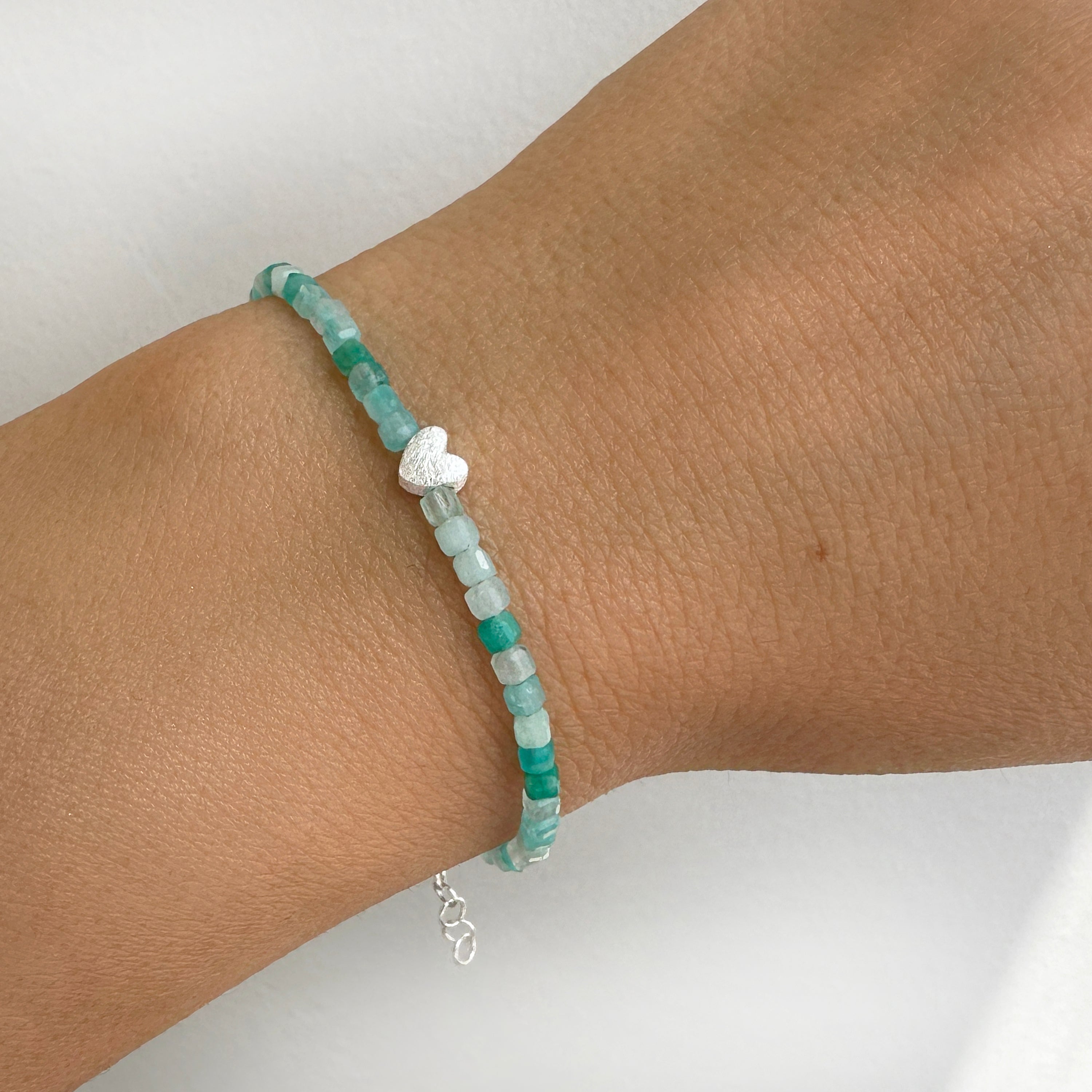 Raw Amazonite Crystal Bracelet with a Tiny silver 925 heart