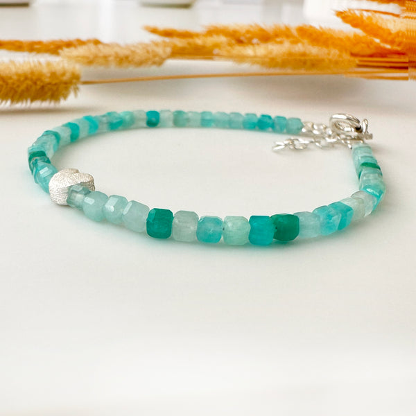 Raw Amazonite Crystal Bracelet with a Tiny silver 925 heart