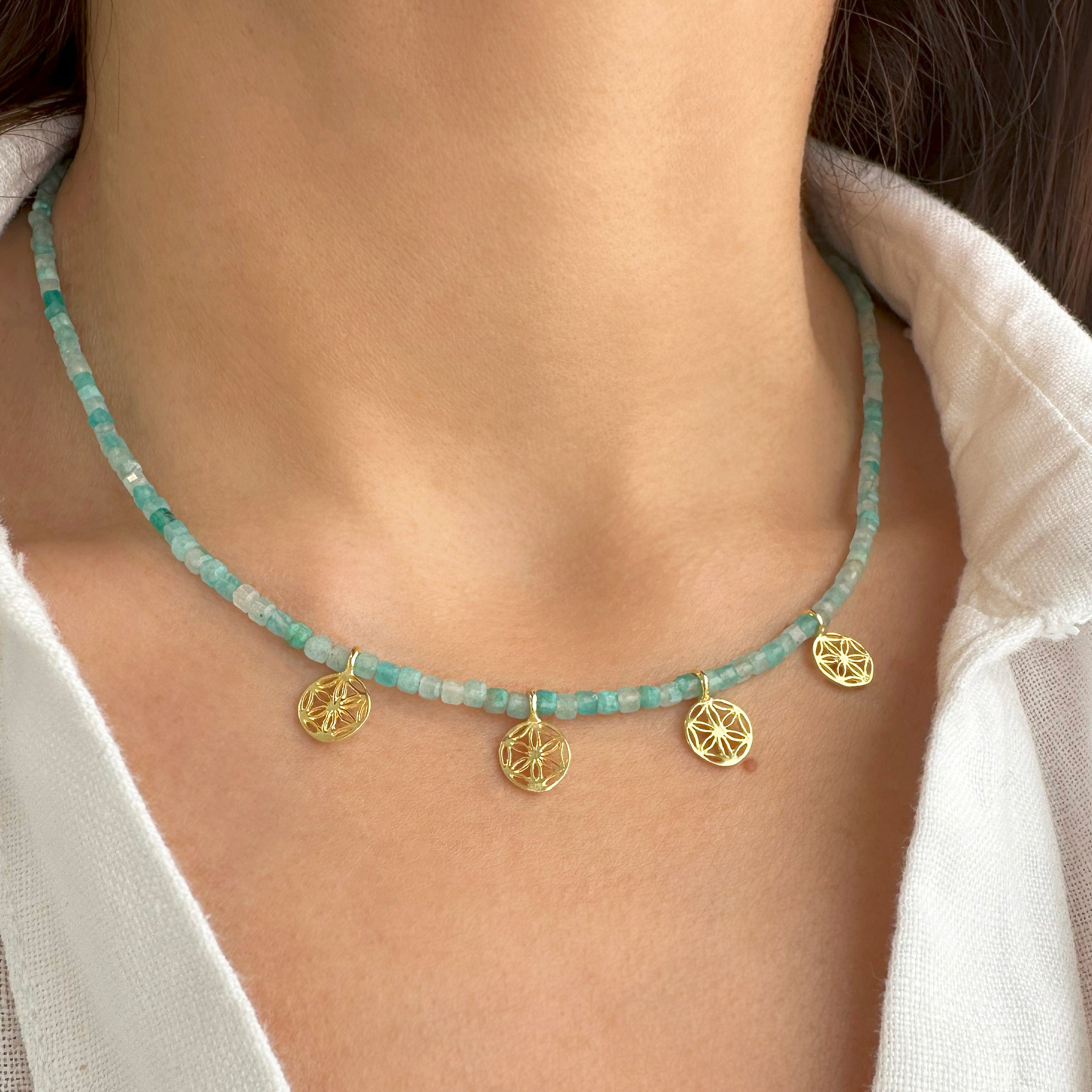 Raw Amazonite Choker -  Seed bead choker with green amazonite