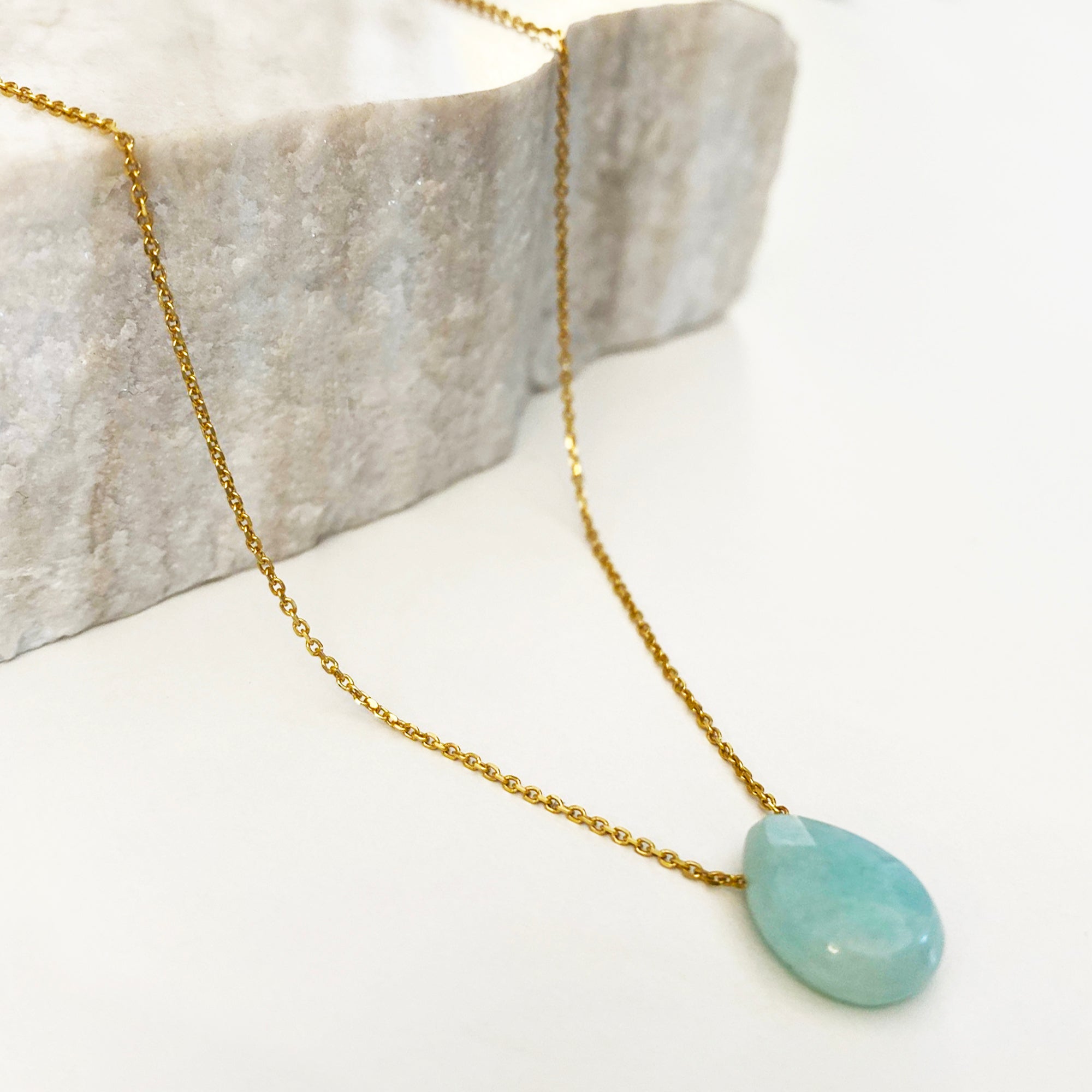 Green Amazonite Gemstone Necklace - Teardrop Amazonite Pendant