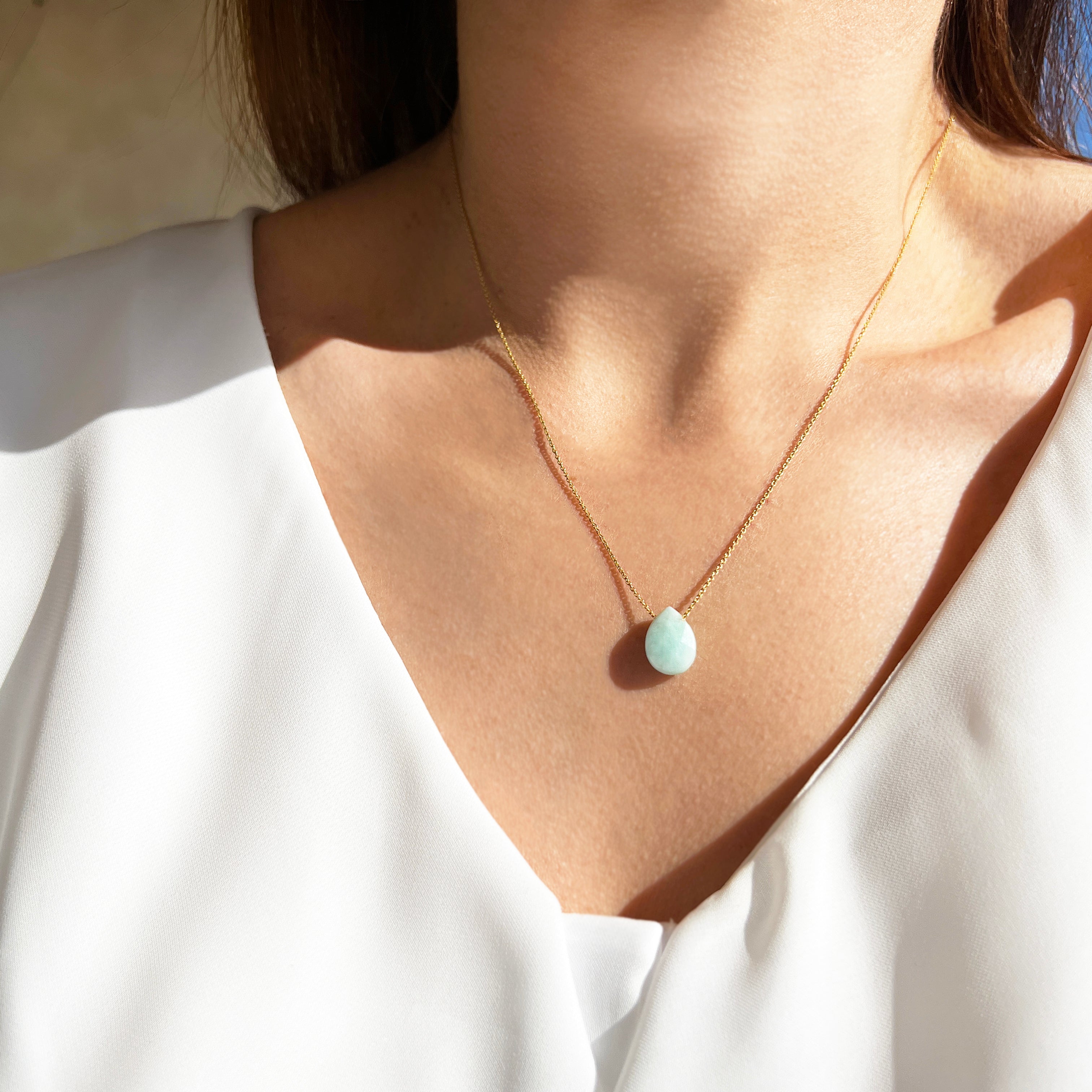 Green Amazonite Gemstone Necklace - Teardrop Amazonite Pendant