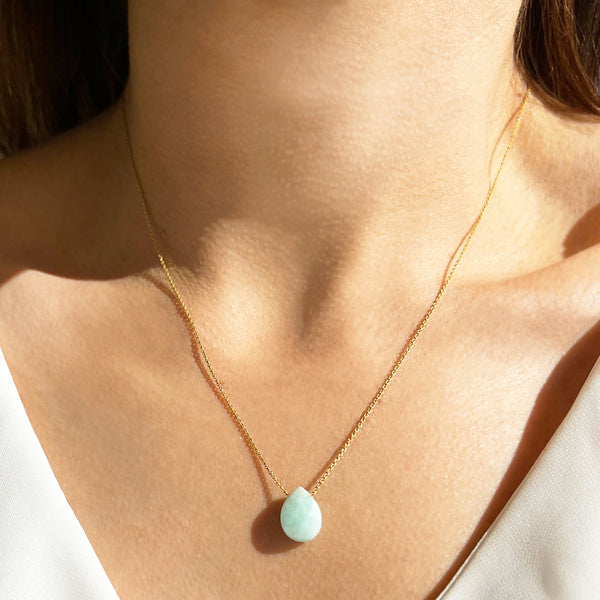Green Amazonite Gemstone Necklace - Teardrop Amazonite Pendant