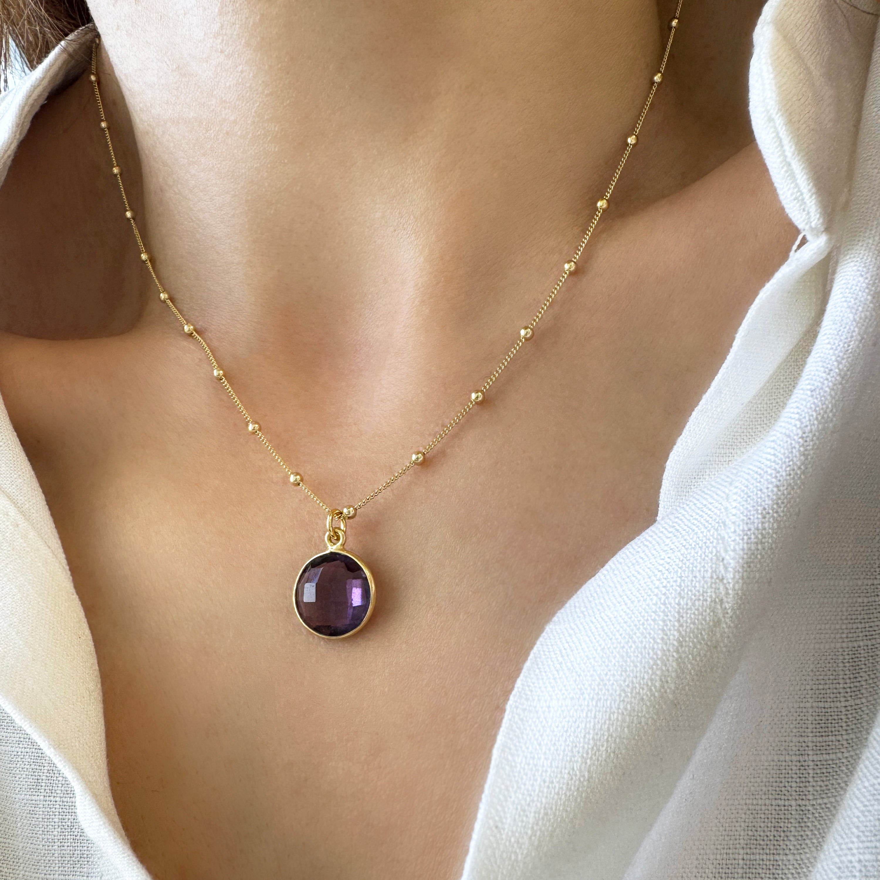 February birthstone Amethyst Crystal Necklace