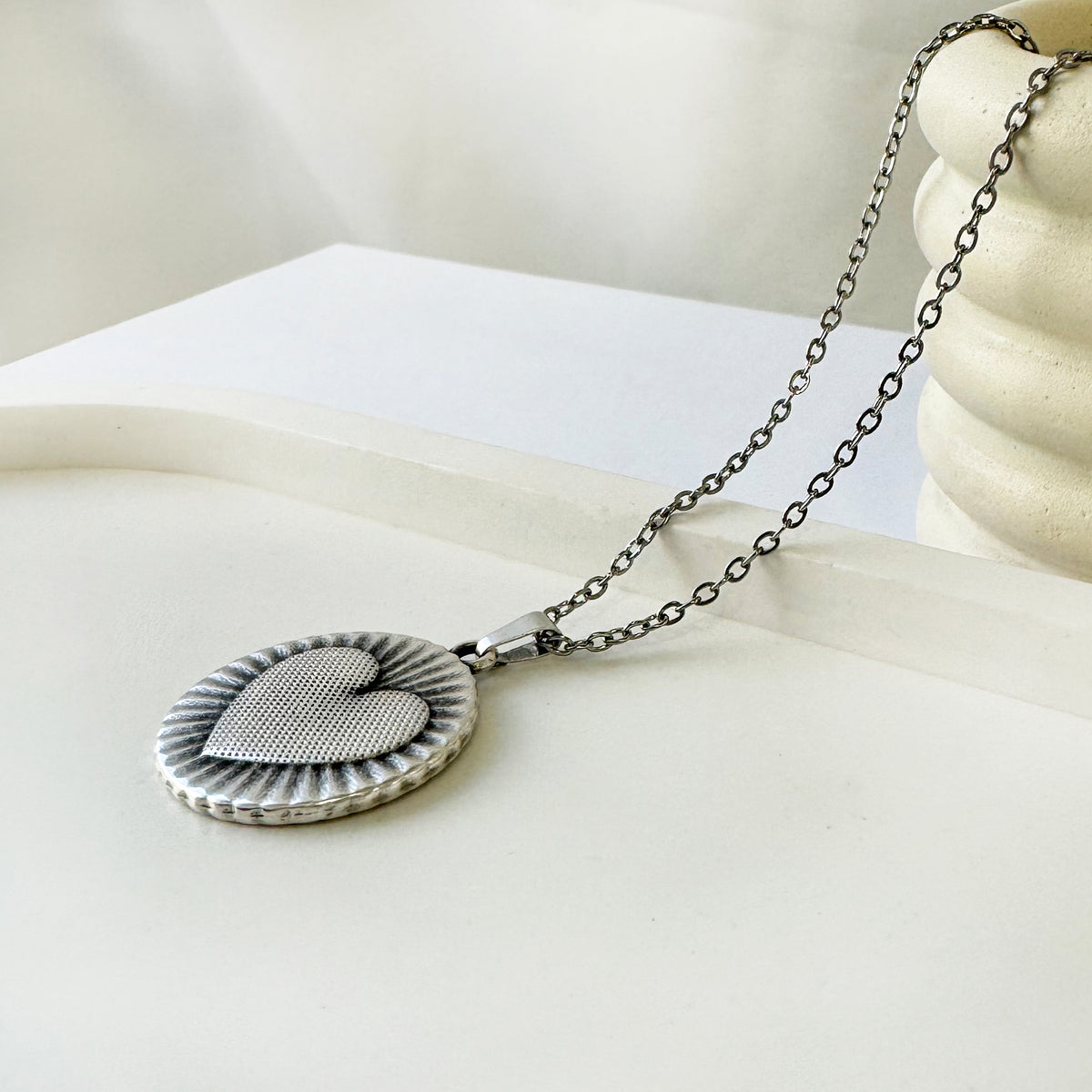 Silver Heart Coin Necklace