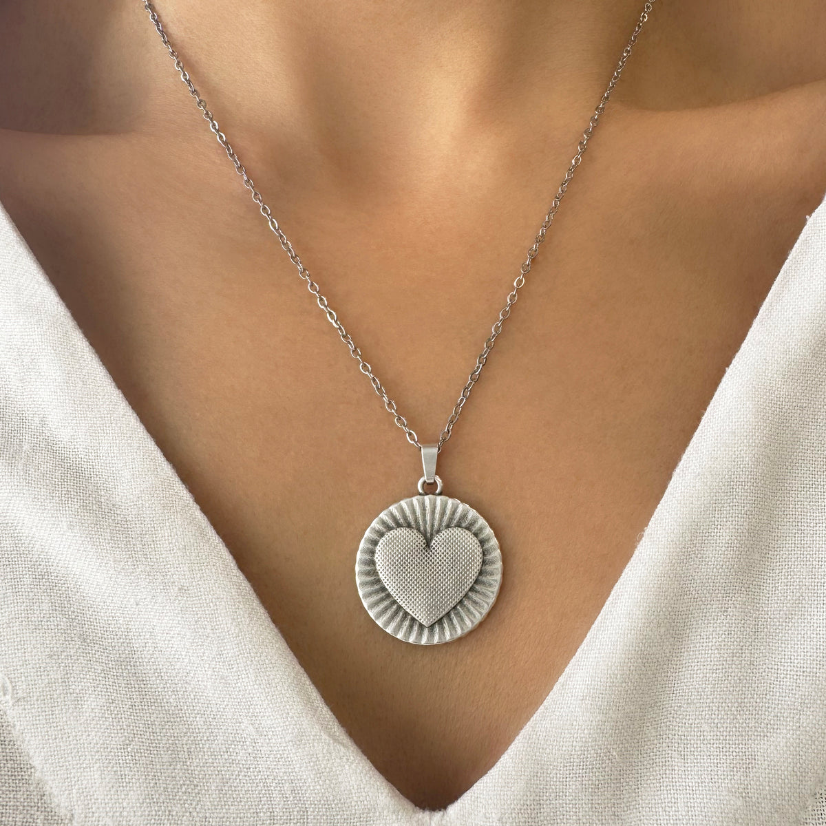 Silver Heart Coin Necklace