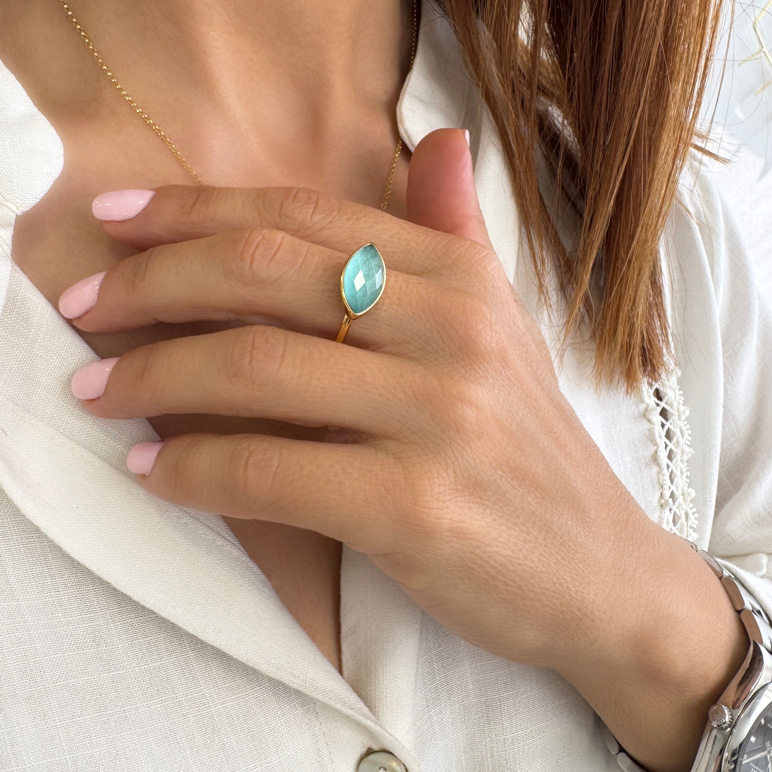 Aquamarine gold ring