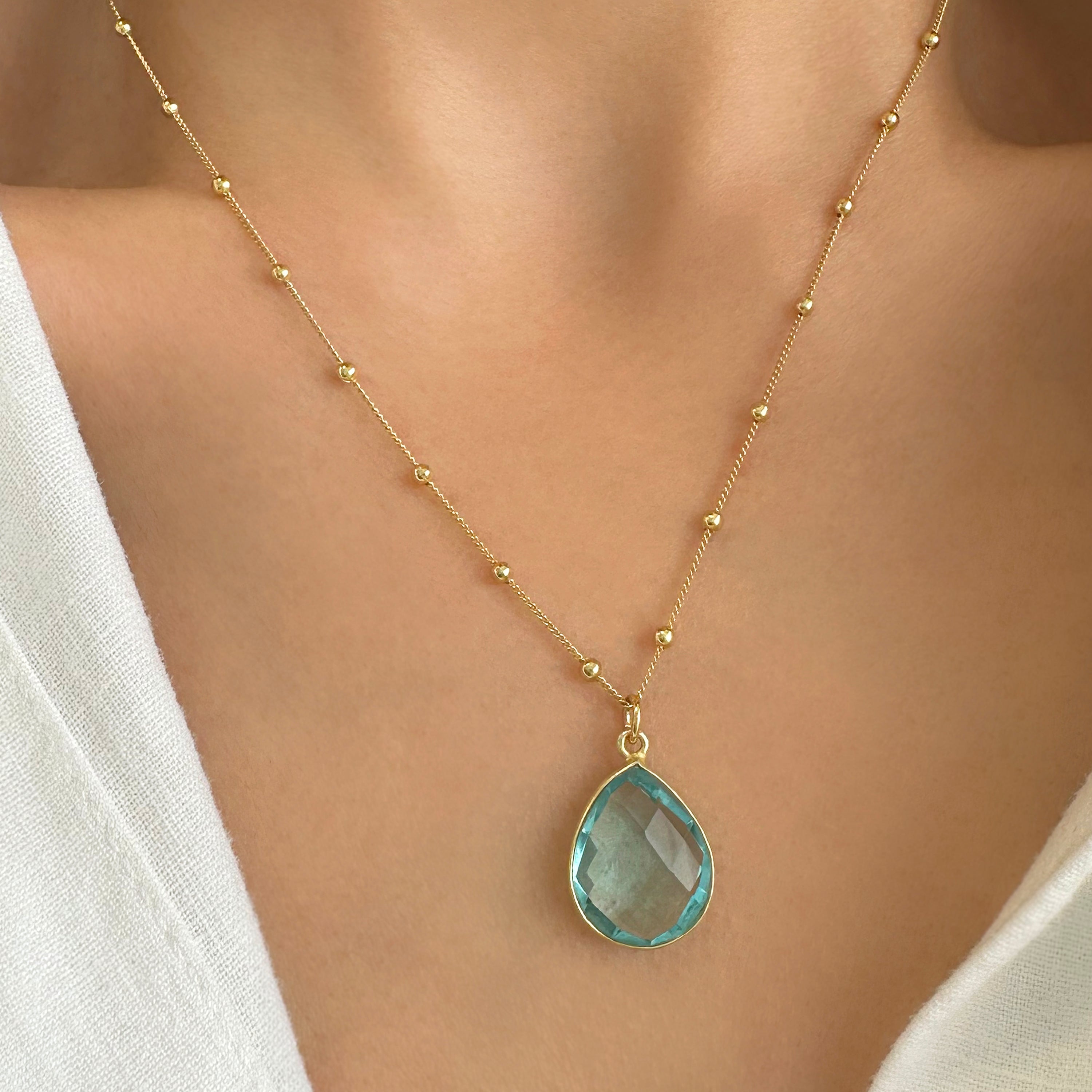 Real Aquamarine Necklace - Aquamarine Pendant