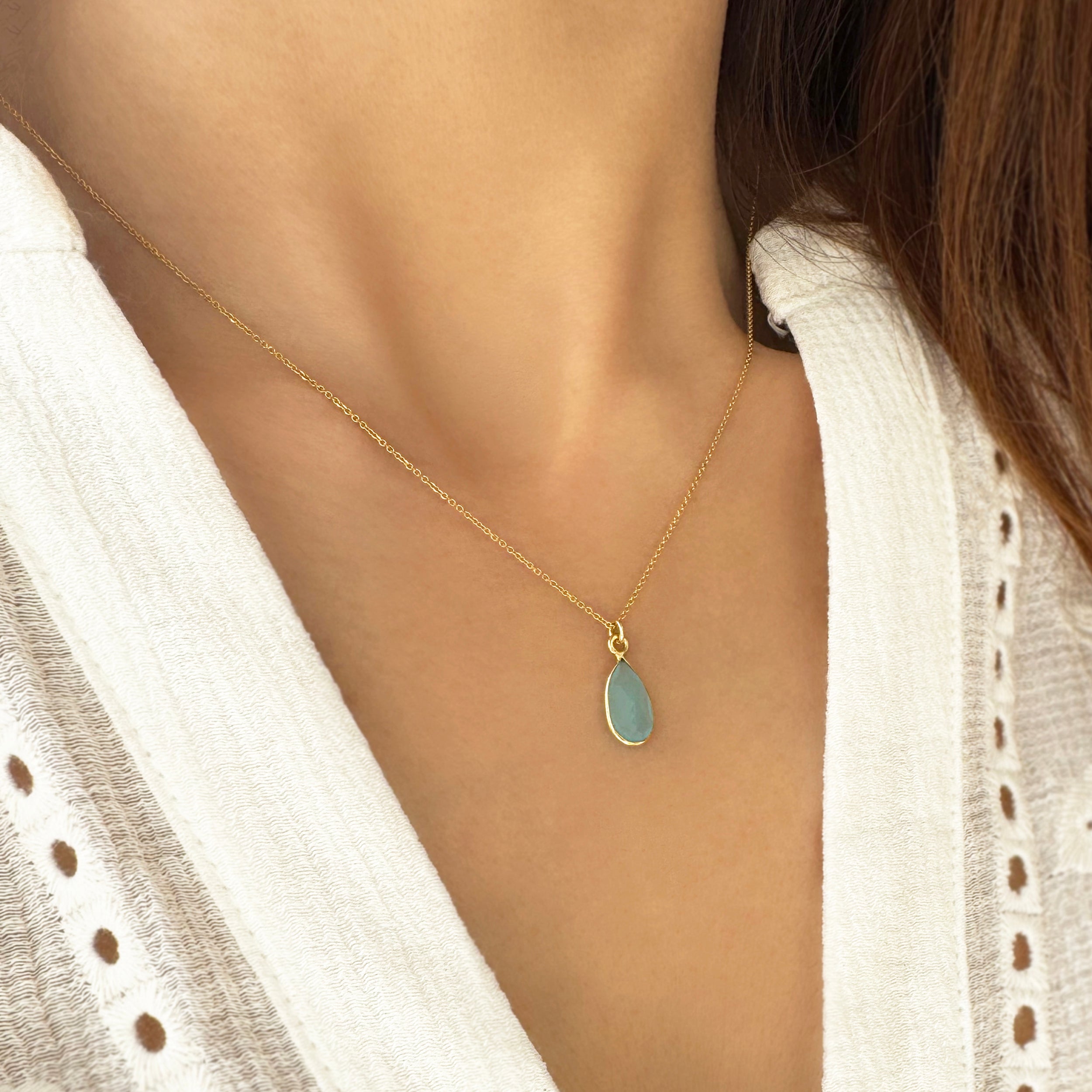 Κολιέ με aqua agate σταγόνα