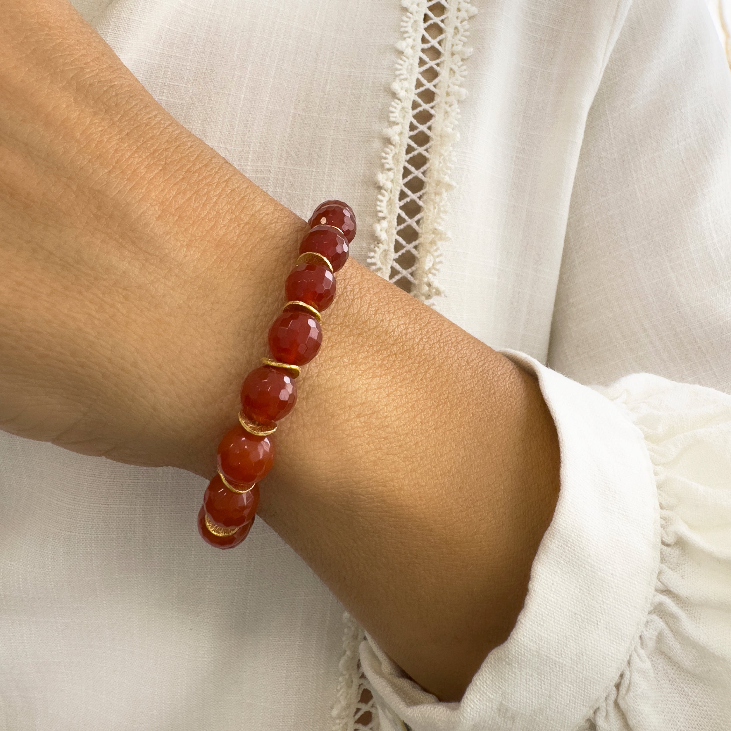 Carnelian Gemstone bracelet,  Silver 925
