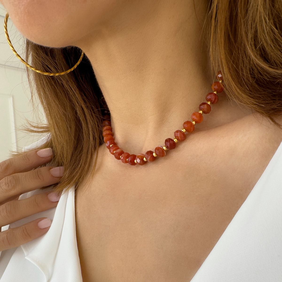 Natural Agate Beaded Choker Necklace