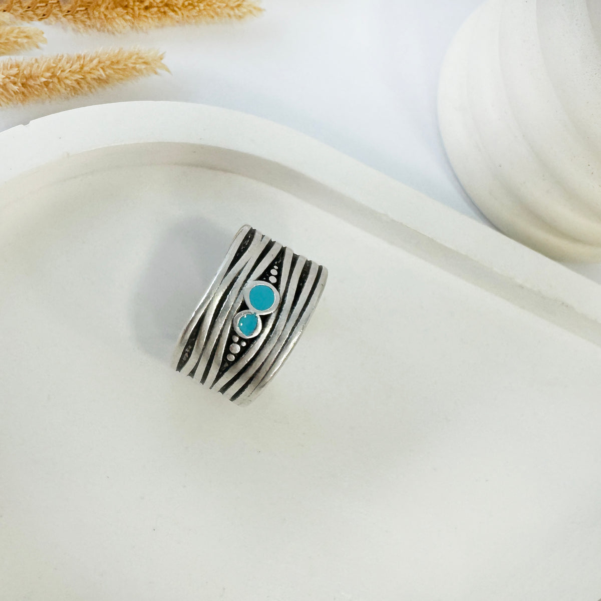 Silver Cigar Wide band Ring