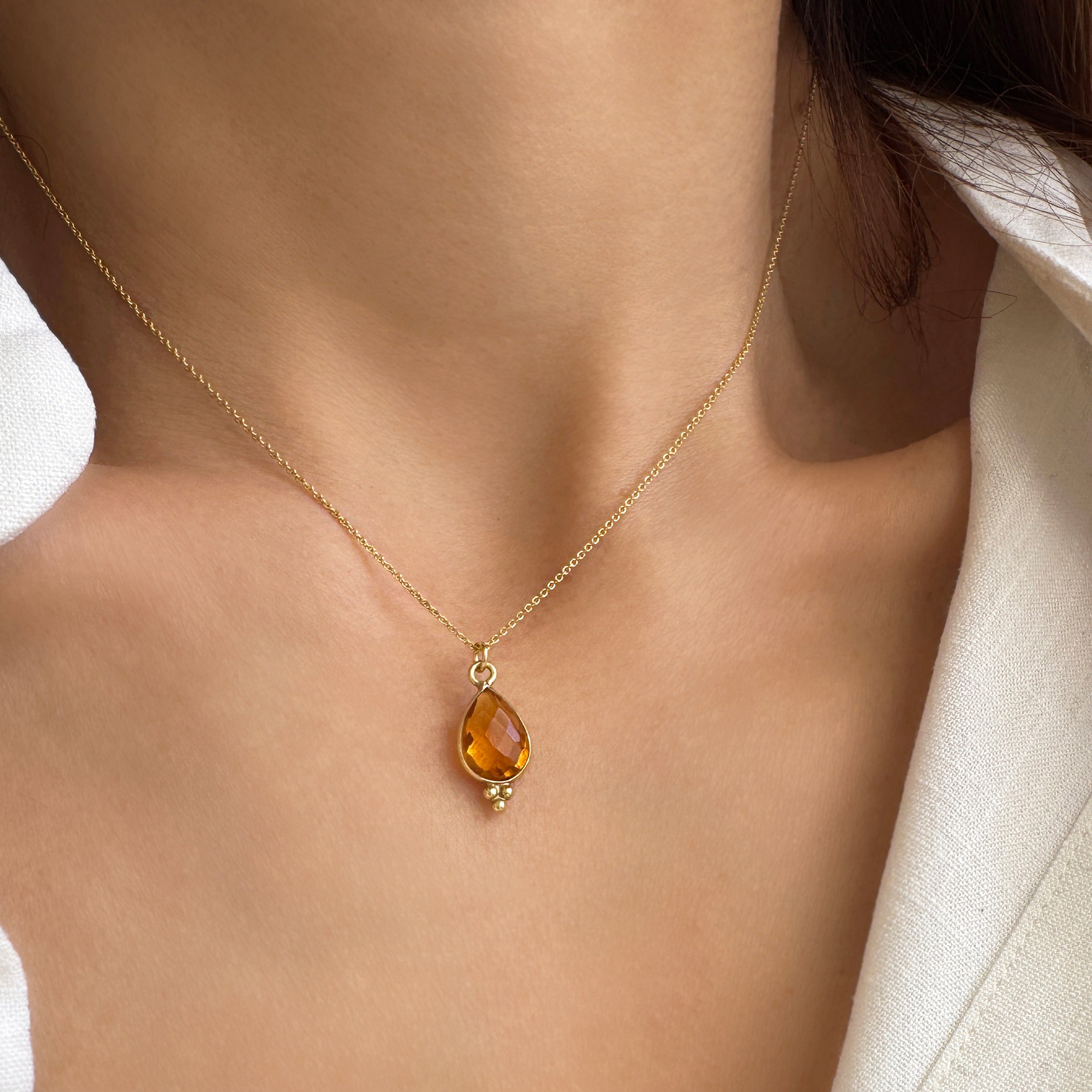 Citrine Drop Gemstone Necklace. Silver 925