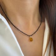 Citrine Pendant Necklace on Black Paperclip Chain