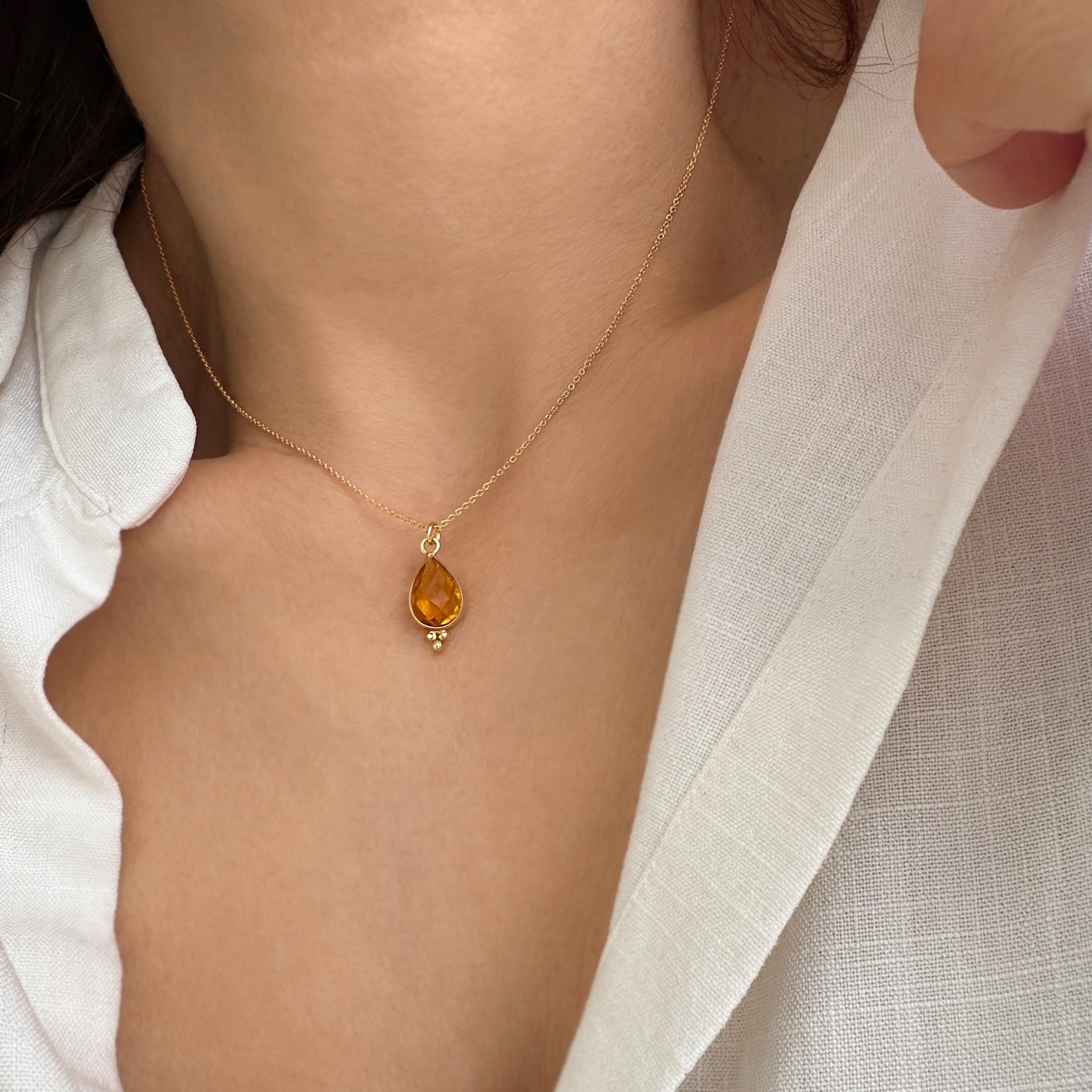 Citrine Drop Gemstone Necklace. Silver 925