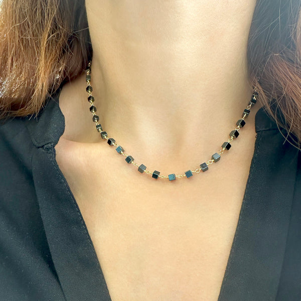 Black onyx Choker with tiny cubes in a rosary