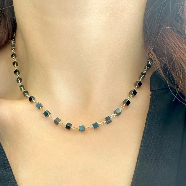 Black onyx Choker with tiny cubes in a rosary