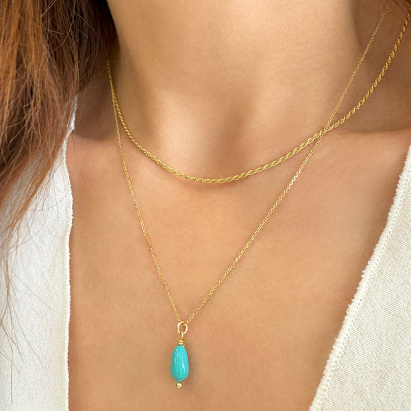 Turquoise Drop gem necklace - silver 925