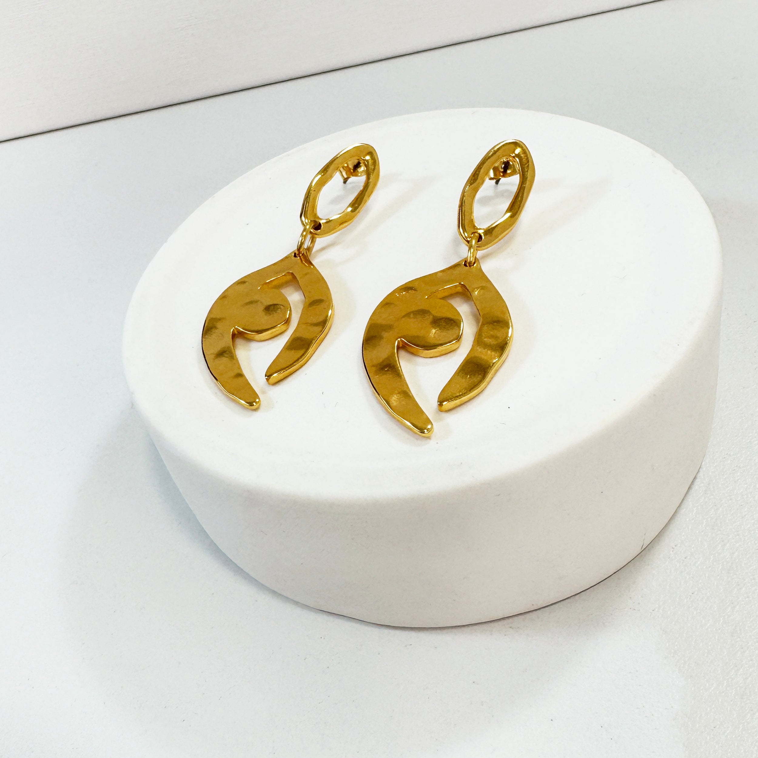 Long Gold Evil Eye Dangle Earrings