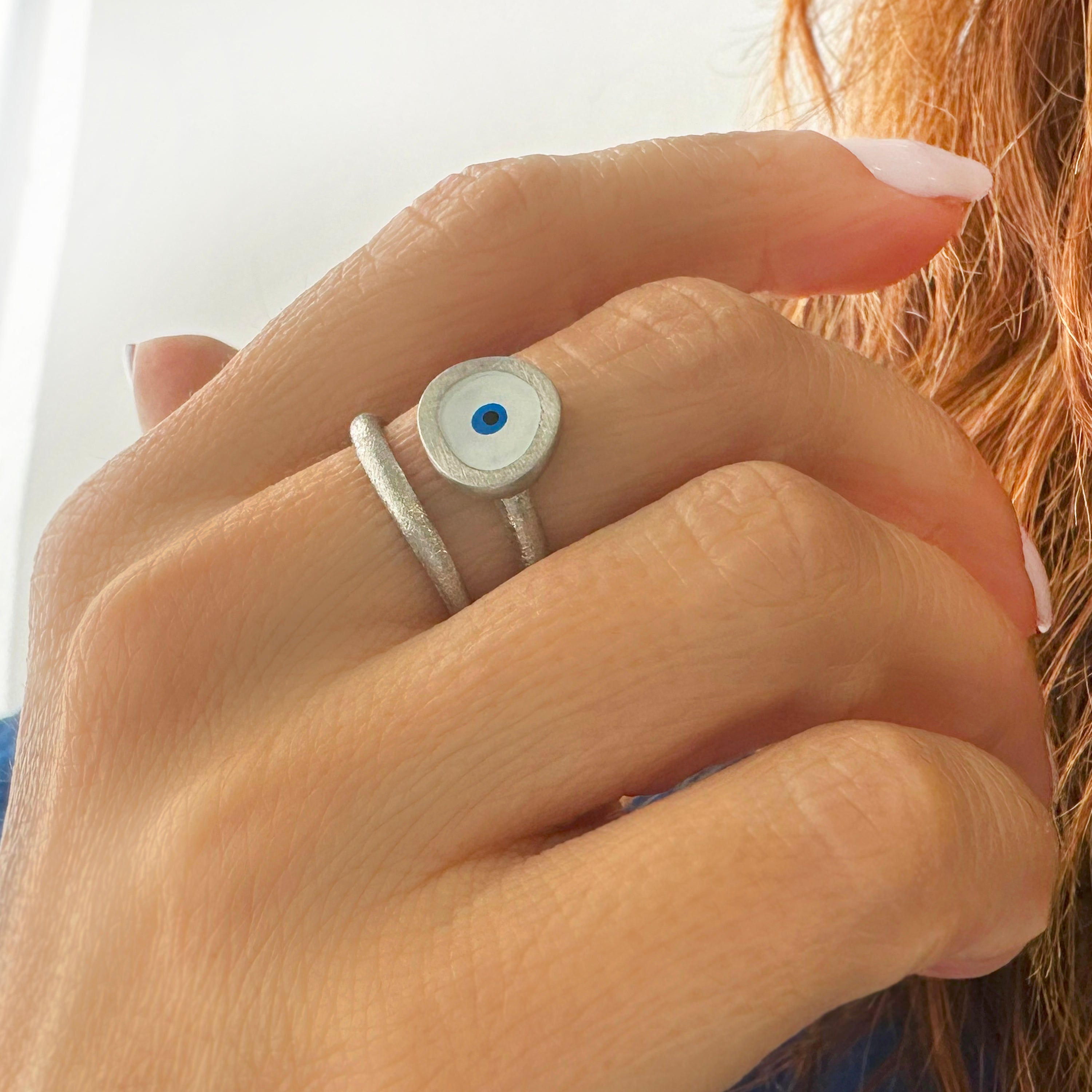 White Evil Eye Ring - Silver 925