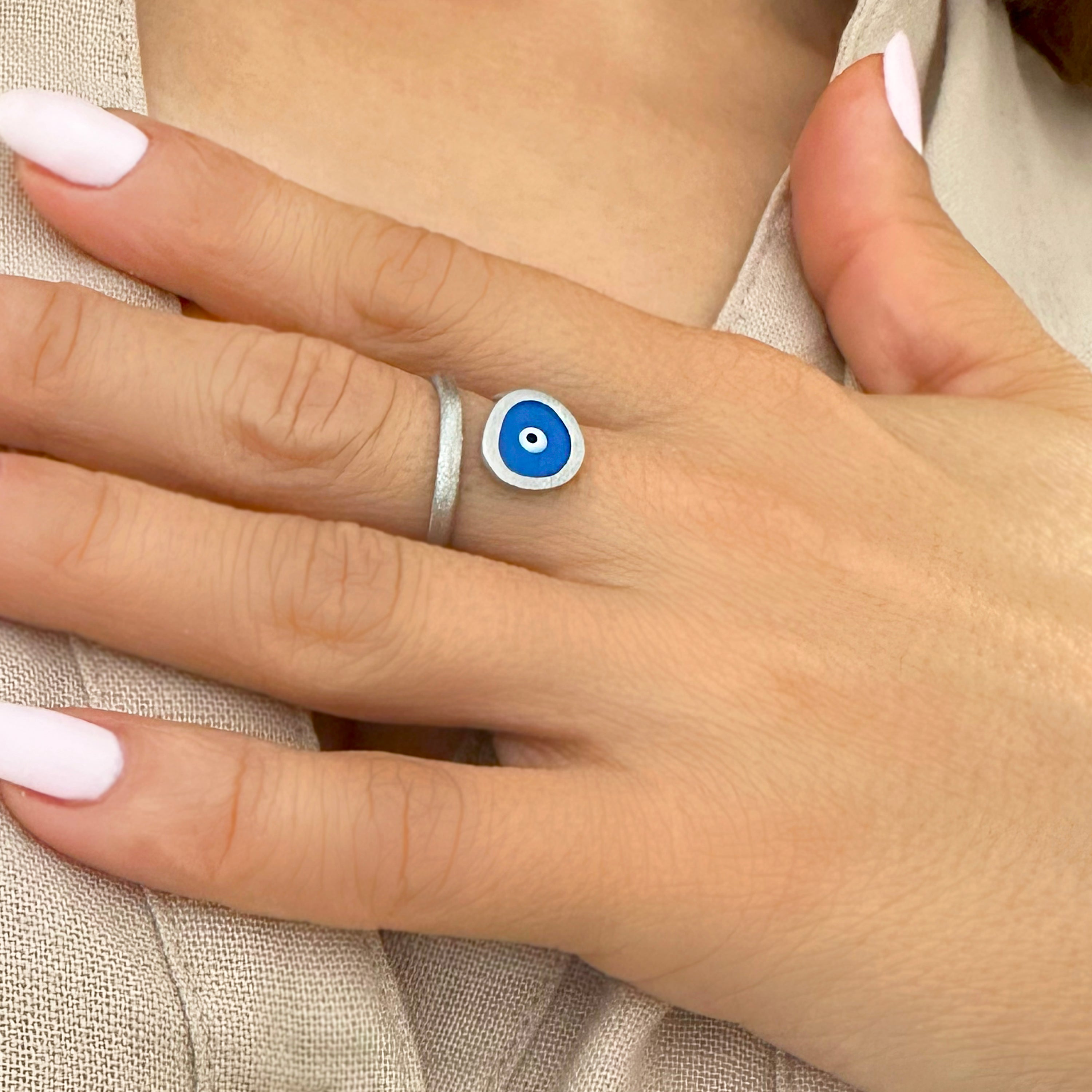 Blue Evil Eye Ring. Silver 925
