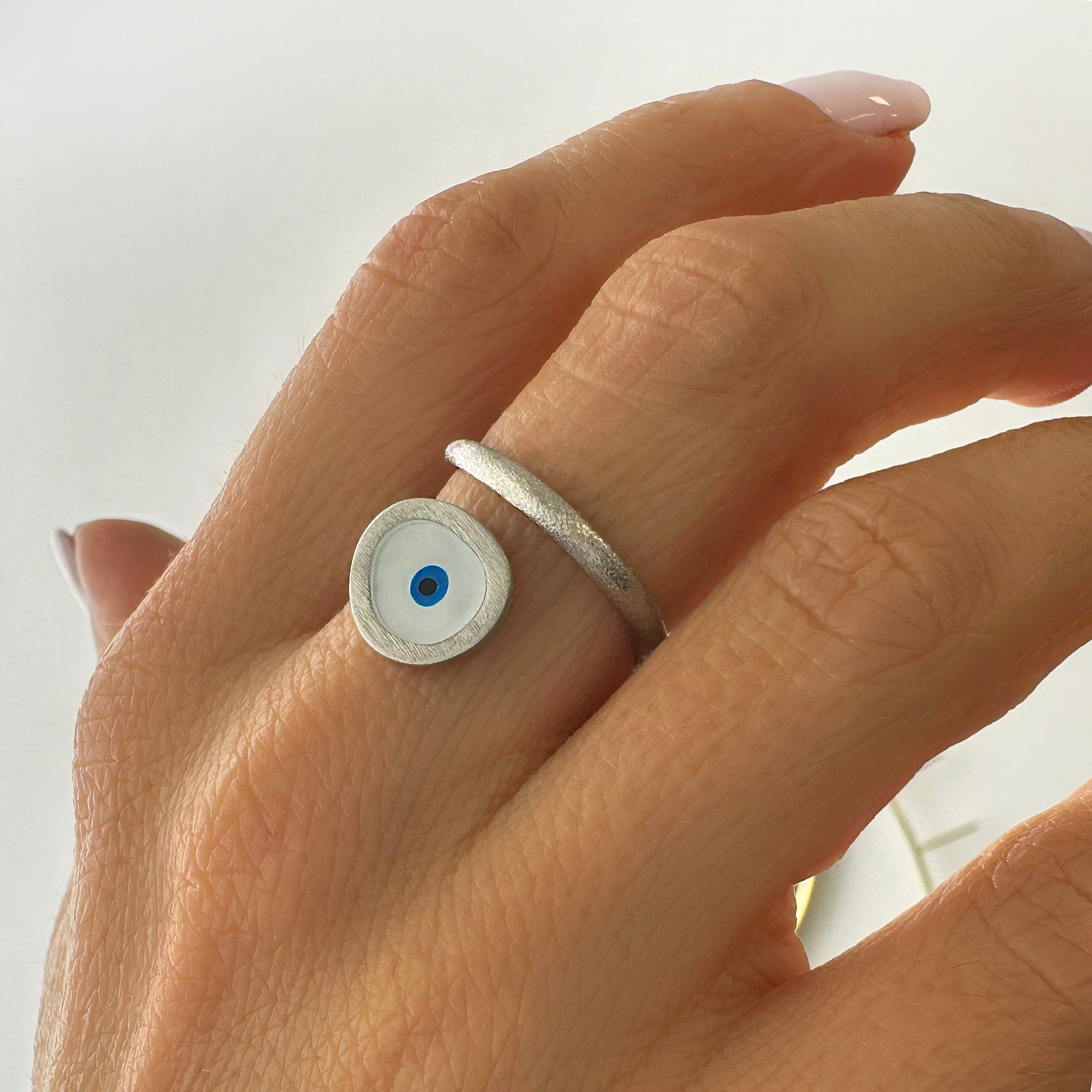 White Evil Eye Ring - Silver 925