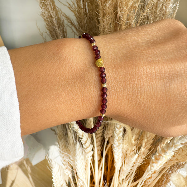 Red Garnet crystal bracelet with a tiny gold heart