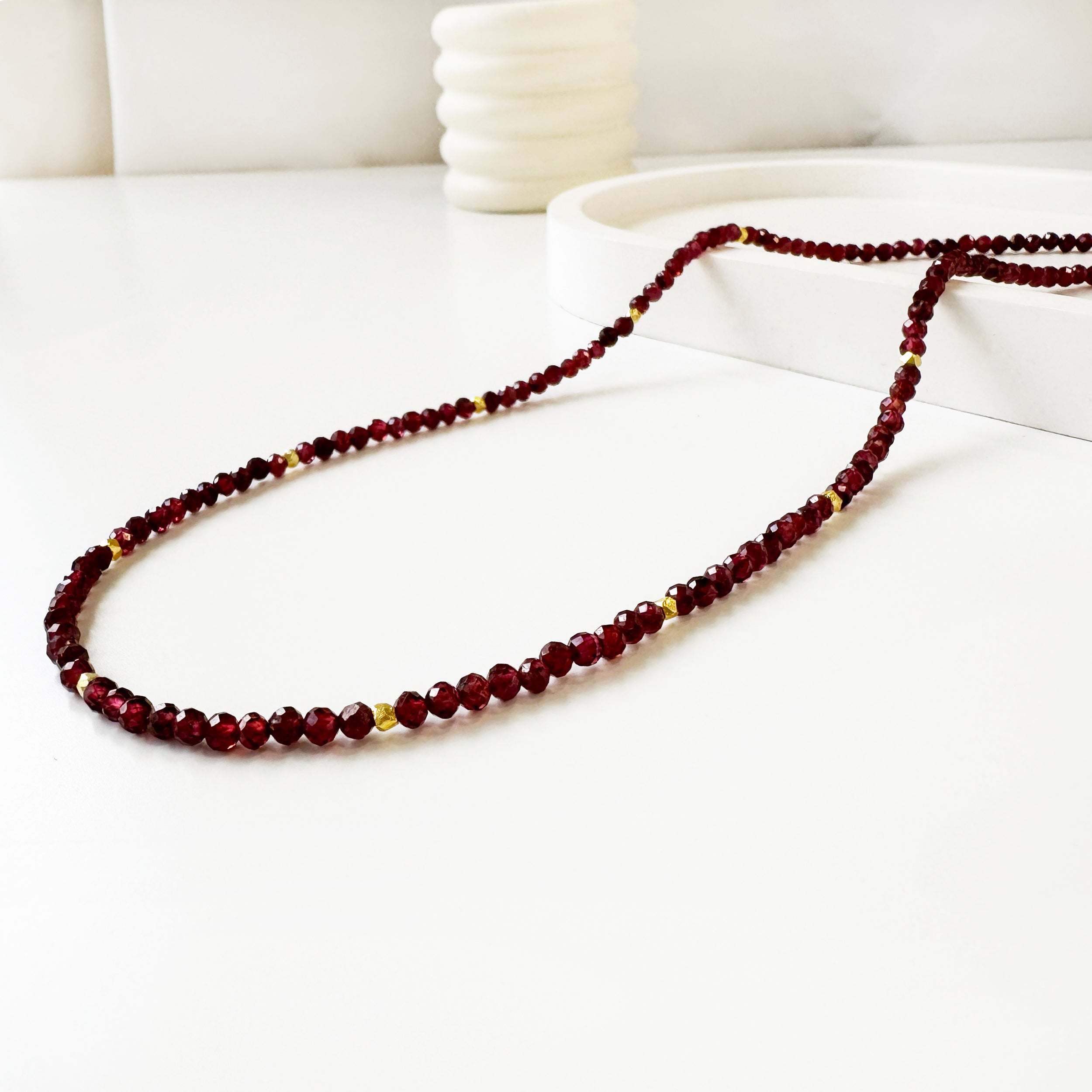 Red Garnet Seed bead Necklace, January Birthstone