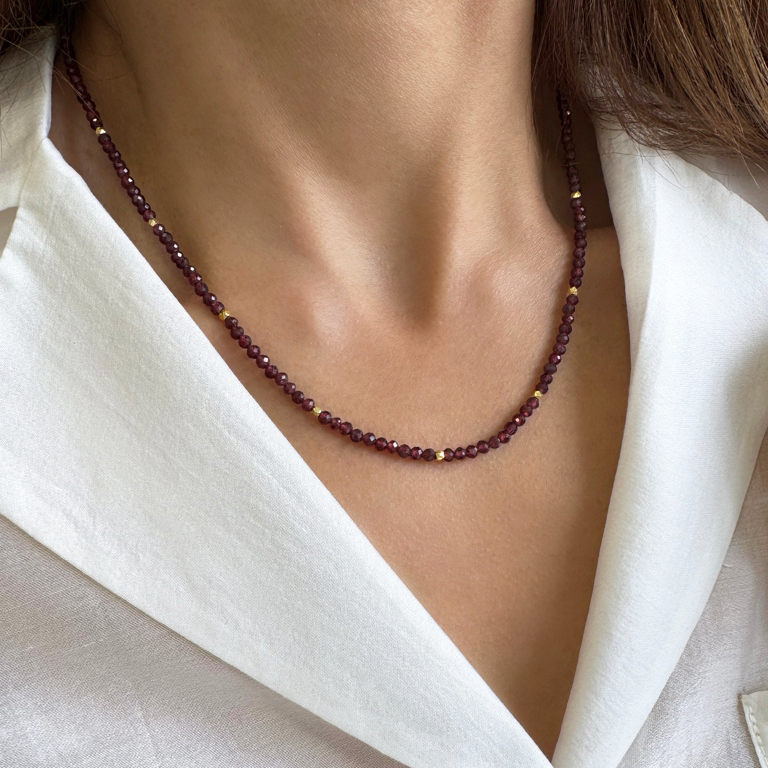 Red Garnet Seed bead Necklace, January Birthstone