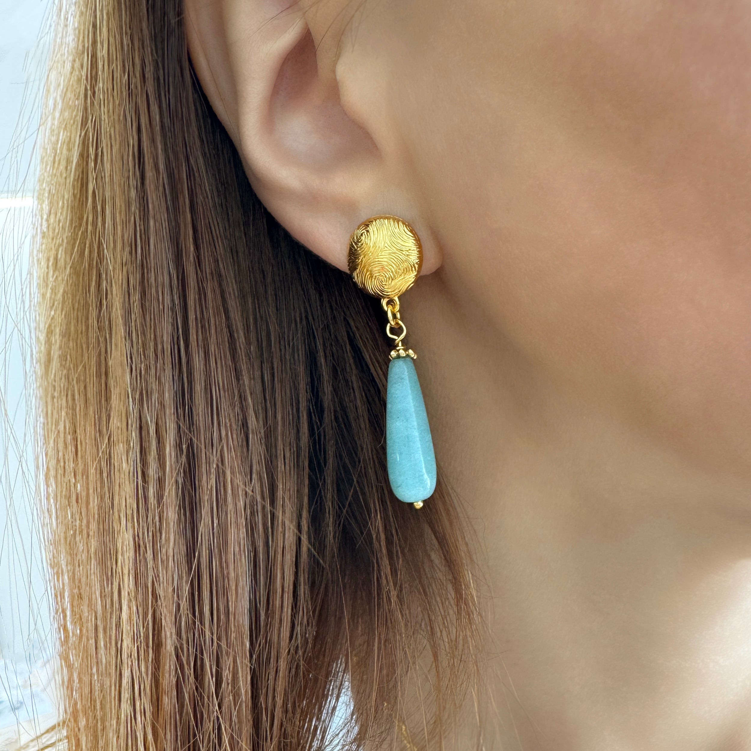 Aqua Blue Jade Stud Earrings