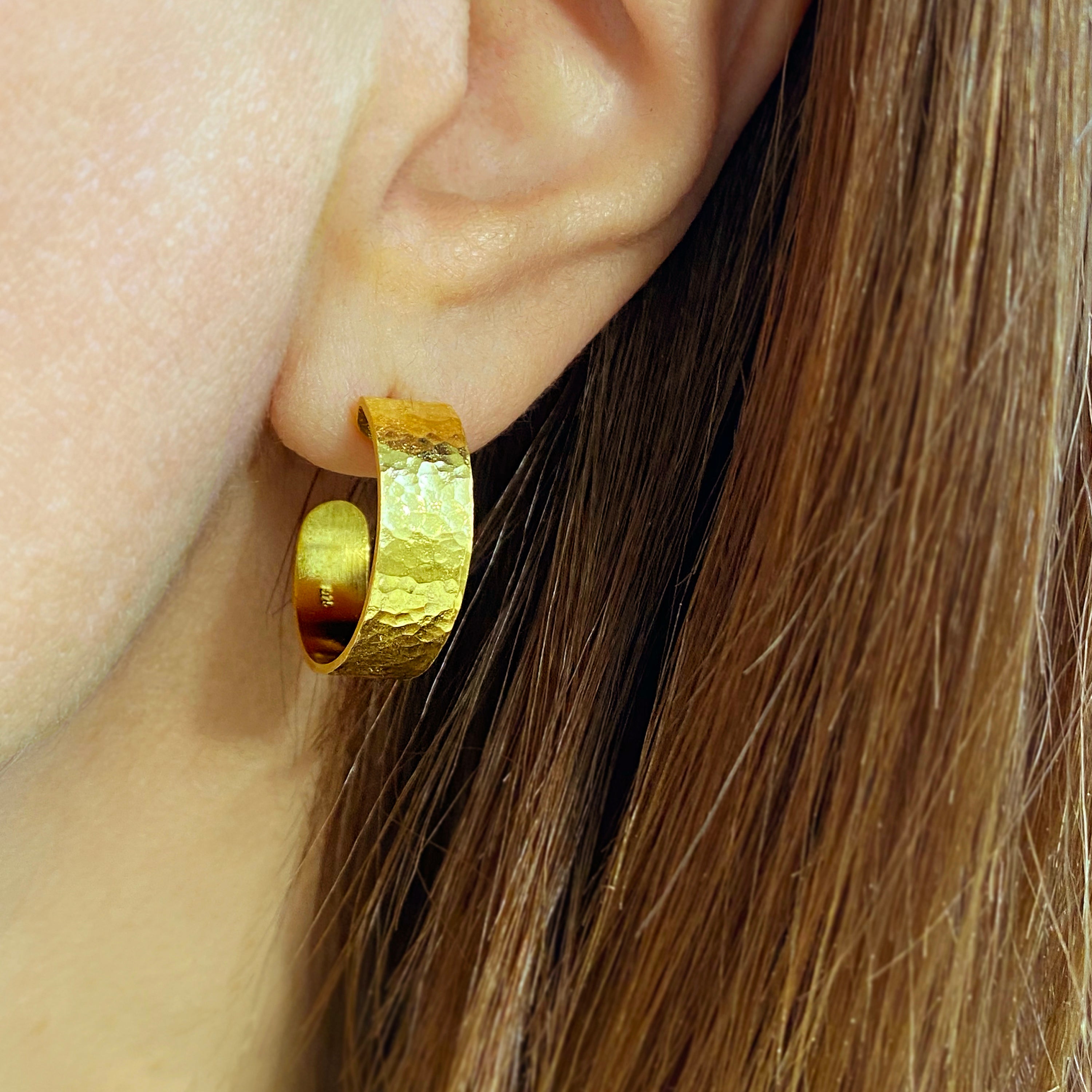 Hammered Gold Hoops - Simple Hoop Earrings