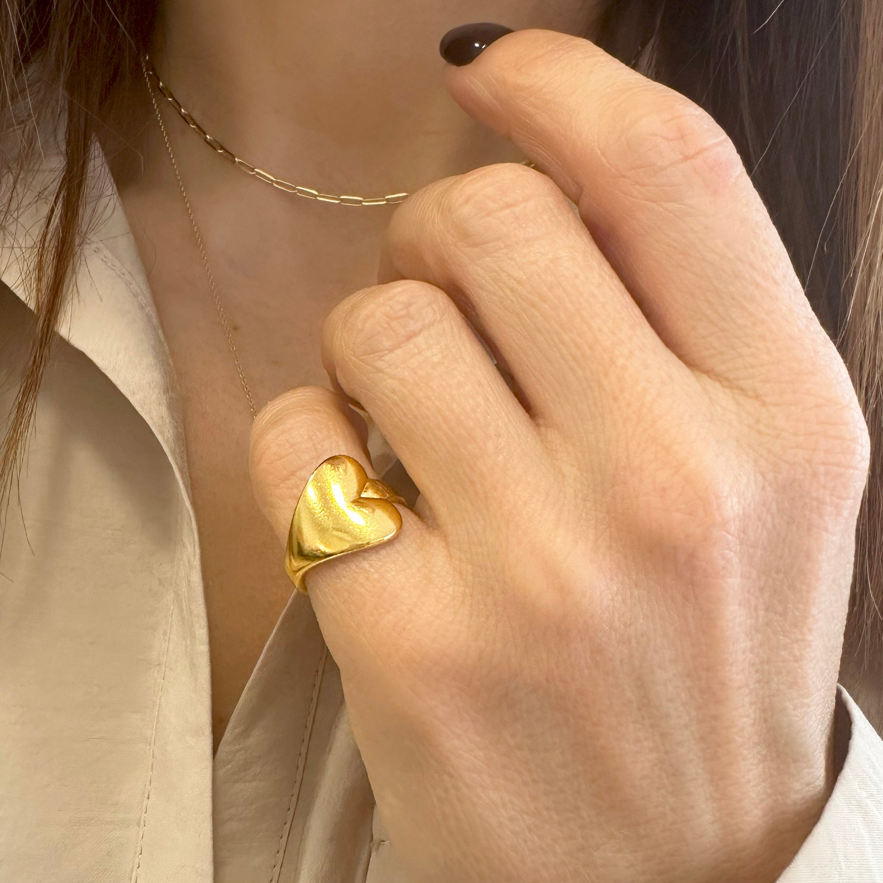 Gold Heart Pinky Ring